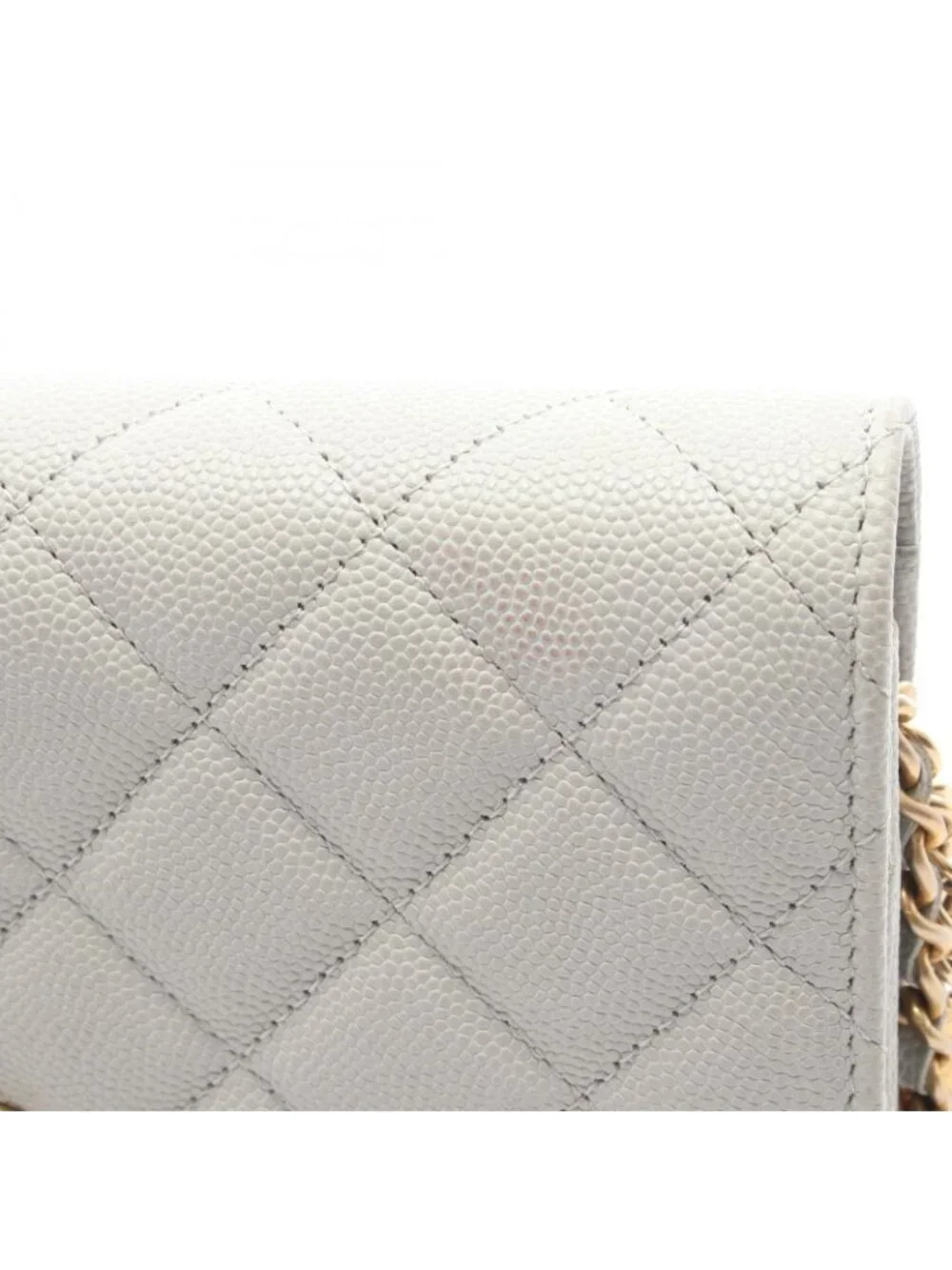 Chanel Shoulder Bag Quilted Light Gray Caviar Leather Chain Wallet